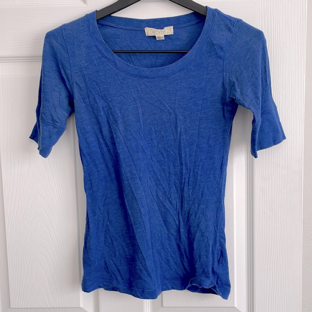 Royal Blue Lightweight Thin Basics Elbow Sleeve Crew Neck Shirt Size S